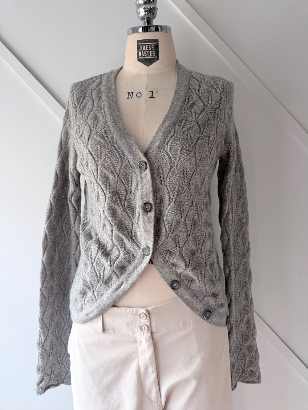 Vince Cropped Alpaca Cashmere Wool Cable Knit Cardigan Small (Fits XS) | Grey